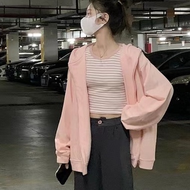 ZHELIHANGFEI Áo Khoác Hoodie Tay Dài Dáng Rộng Màu Hồng Dễ Thương Xinh Xắn