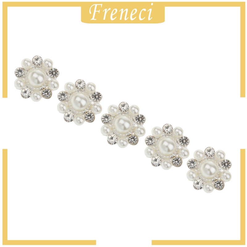 Set 5 Nút Bạc Hình Hoa Đính Ngọc Trai Giả 21mm Làm Đồ Thủ Công DIY
