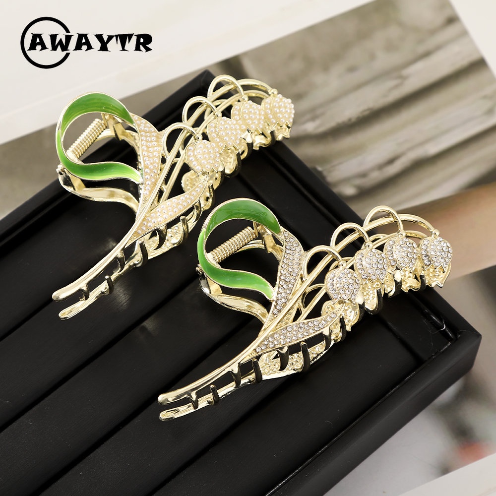 Kẹp Tóc Càng Cua Đính Đá Hình Hoa Hồng Bằng Kim Loại Phong Cách Hàn Quốc Cho Nữ