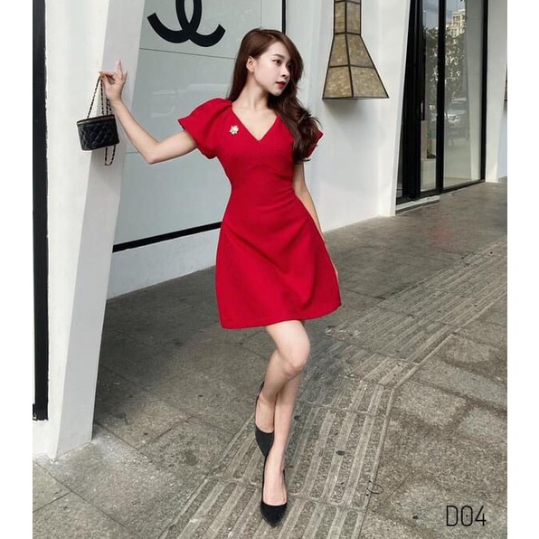 LIKEHER - ĐẦM DỰ TIỆC D04 ĐẦM ĐỎ TAY PHỒNG CỔ TIM