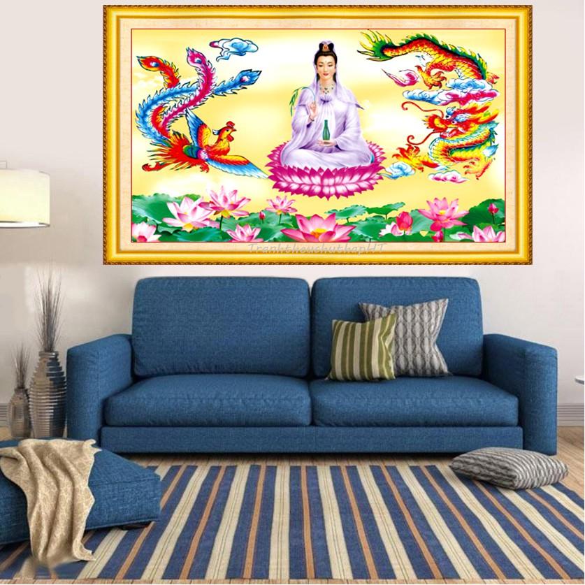 Tranh thêu phật bà quan âm KT:67x43cm,tranh chưa thêu.Tặng kéo và xỏ chỉ.