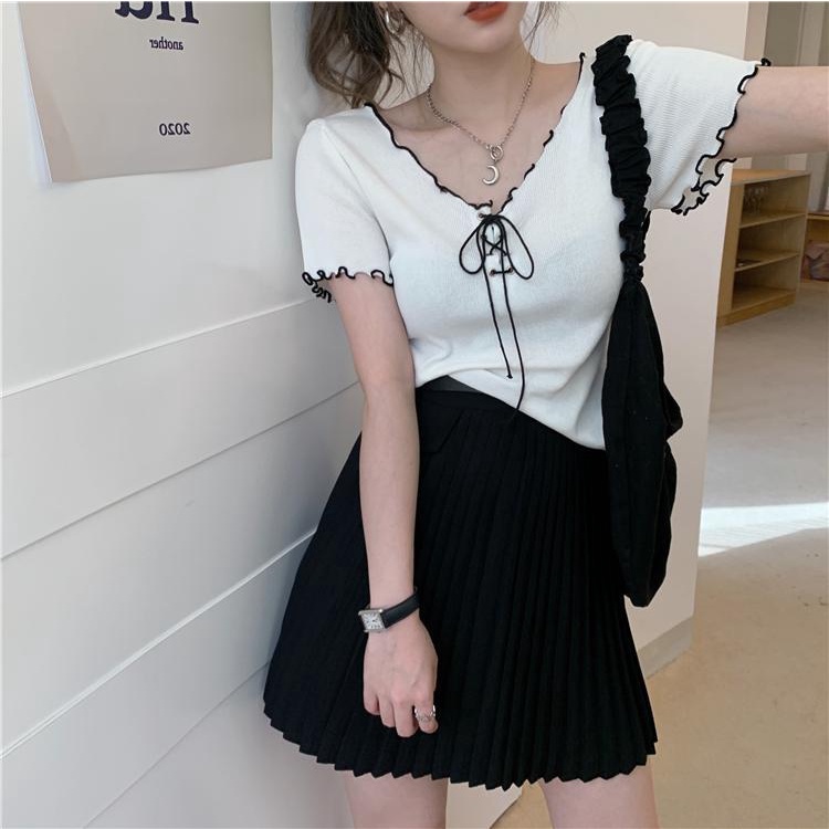 Áo Kiểu Tay Ngắn Cổ Chữ V Thời Trang Mùa Hè Hàn Quốc 2022 Cho Nữ