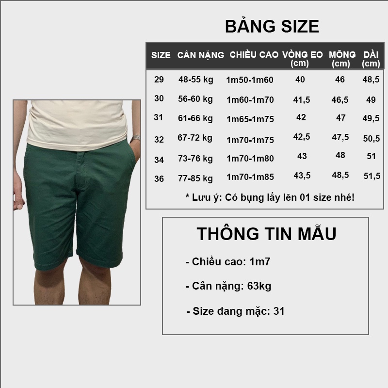Quần short nam kaki cao cấp co giãn trơn HL01