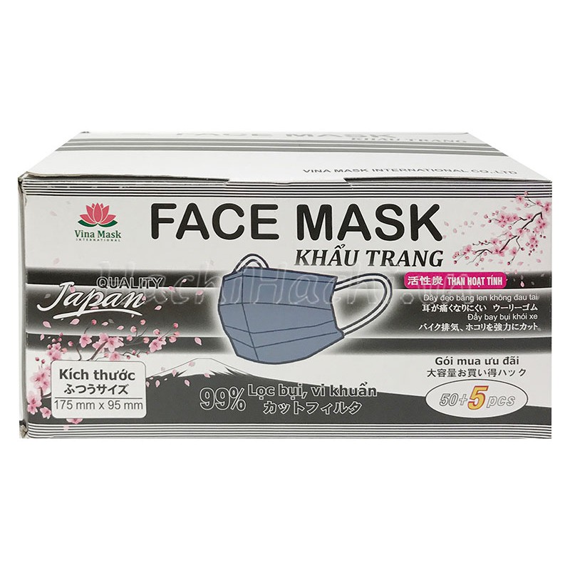 Khẩu trang than hoạt tính 4 lớp Vina Mask cắt giảm 99% bụi, vi khuẩn (55 cái) - Hachi Hachi Japan Shop