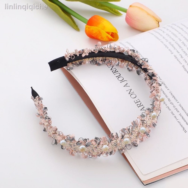 Băng Đô Cài Tóc Min Đính Hạt Ngọc vải Dạ Phong Cách Thời Trang Hàn Quốc Dễ Thương