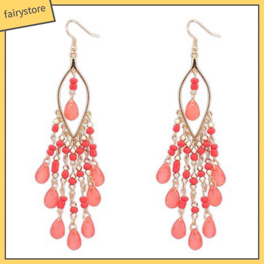 Khuyên Tai Xỏ Hạt Tua Rua Phong Cách Bohemia