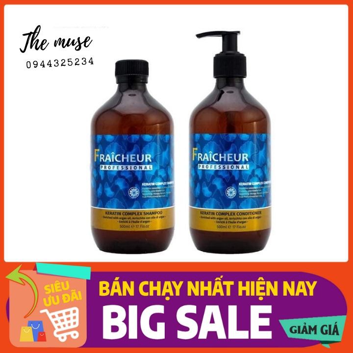 FRAICHEUR - Cặp Dầu Gội Dầu Xả Dưỡng Ẩm Phục Hồi Keratin Hương Nước Hoa Fraicheur 500ml