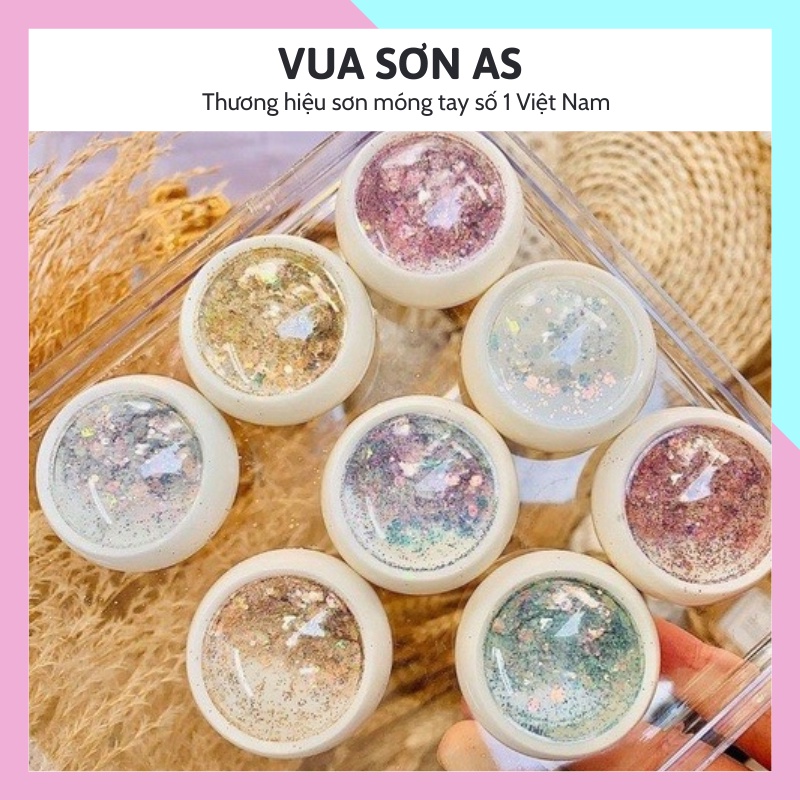 Phụ kiện nail giá rẻ sét nhũ khổng tước nhũ kim cương vảy cá set 8 hũ VUA SƠN AS