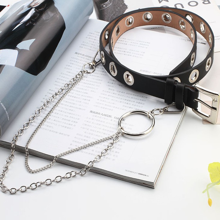 Street punk style trend all-match full hole belt accessories