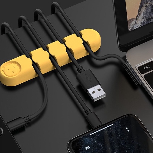 Kẹp silicon giữ dây cáp sạc, tai nghe, dây phụ kiện đa năng làm gọn bàn làm việc hình gấu bear chất lượng cao