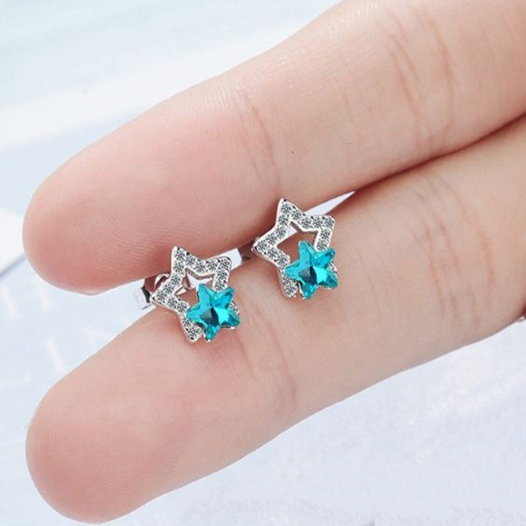 Bông tai sao kép nhỏ xinh, bạc Ý S925 - HT267