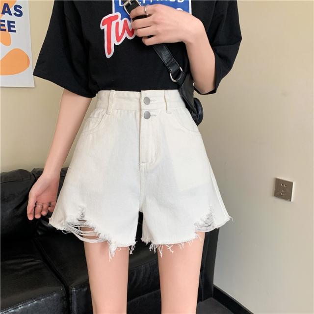 Quần Short Denim Lưng Cao Ống Rộng Phong Cách Hong Kong Cho Nữ