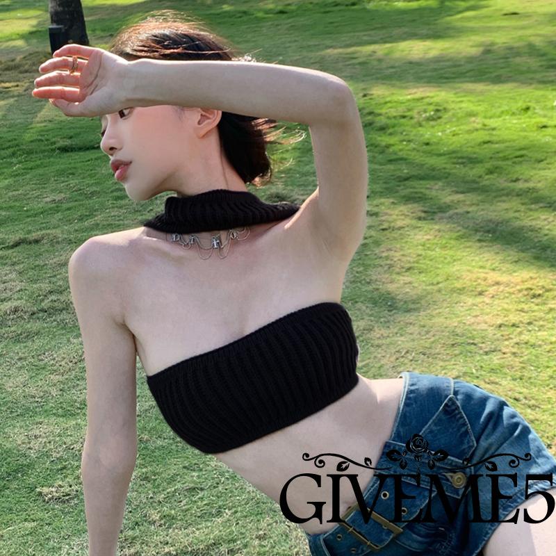 Áo Croptop Dệt Kim Cổ Yếm Hở Lưng Màu Sắc Trơn Thời Trang Mùa Hè Dành Cho Nữ