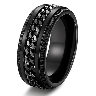  Hàng Có Sẵn  Nhẫn Thép Titan Khắc Họa Tiết Dây Xích Có Thể Xoay Được Cho Nam 