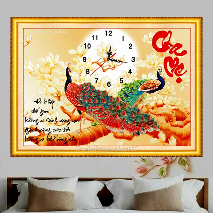 Tranh đính đá cha mẹ 80*55CM - tự đính