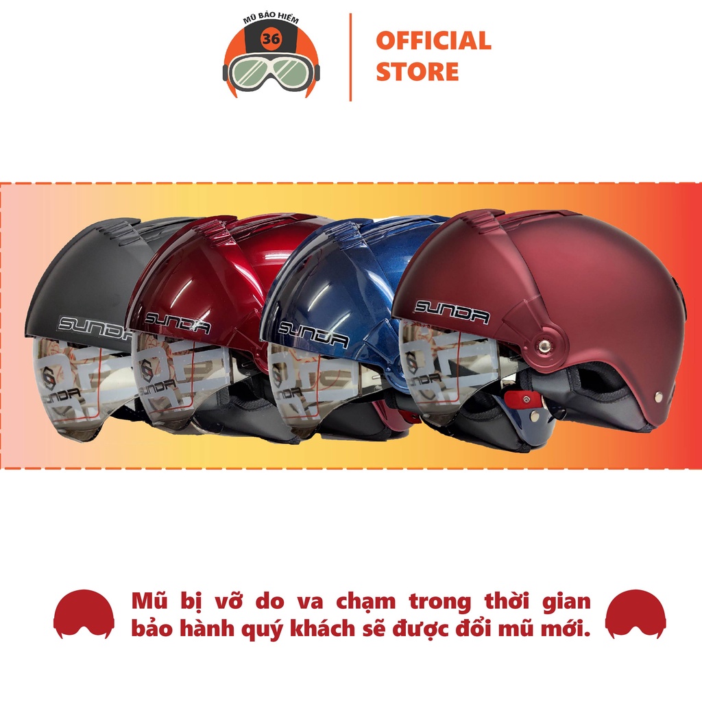 Mũ bảo hiểm nửa đầu SUNDA 135D giấu kính tháo lót tiện lợi thời trang
