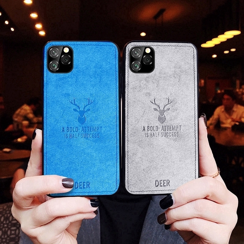 Ốp điện thoại silicone bọc vải họa tiết hình con nai thích hợp cho iphone 11 pro max