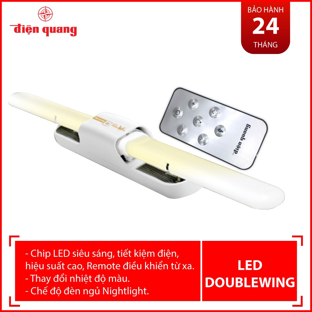 Bộ đèn LED Doublewing Điện Quang ĐQ LED DW01IRM 367CCT (36W, điều chỉnh độ sáng và nhiệt độ màu, có Remote, nhôm nhựa)
