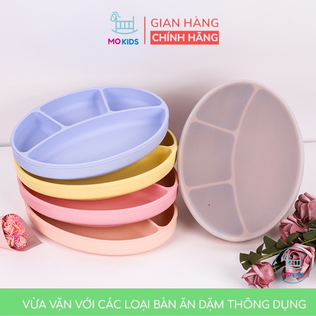 Khay ăn dặm Silicon chống đổ đế hút chân không cao cấp cho bé - Mokids