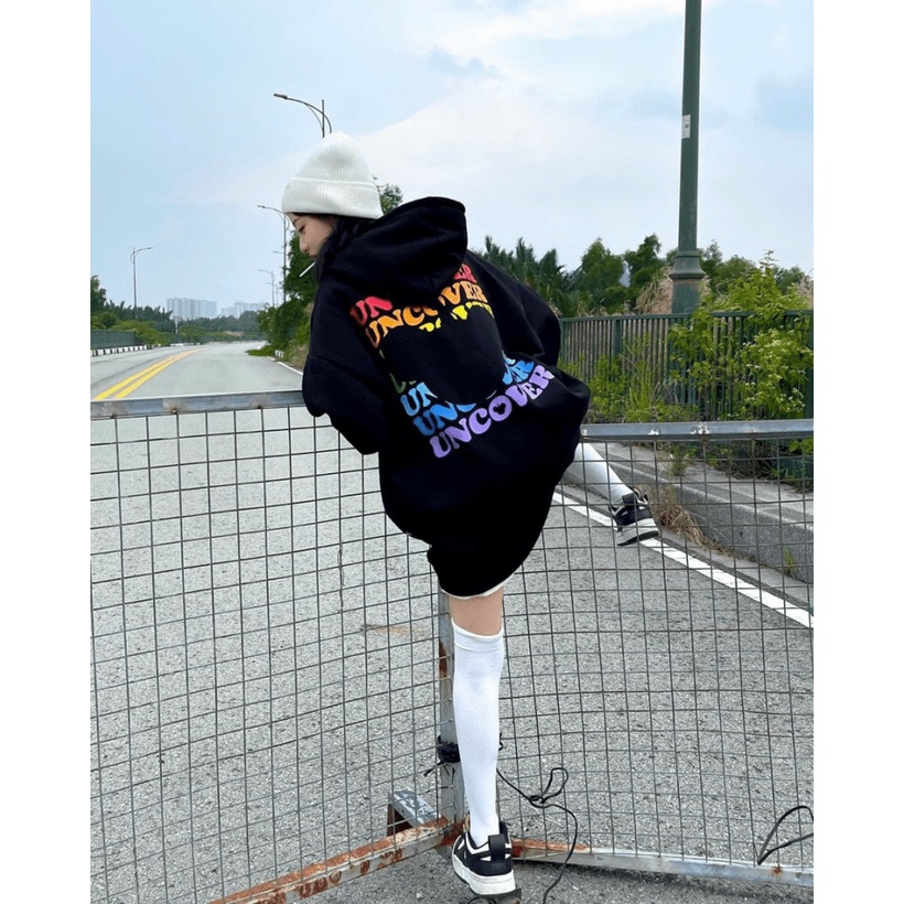 Áo hoodie nữ in Chữ UNCOVER thiết kế áo form rộng chất vải nỉ ngoại dày dặn phối nón TP637