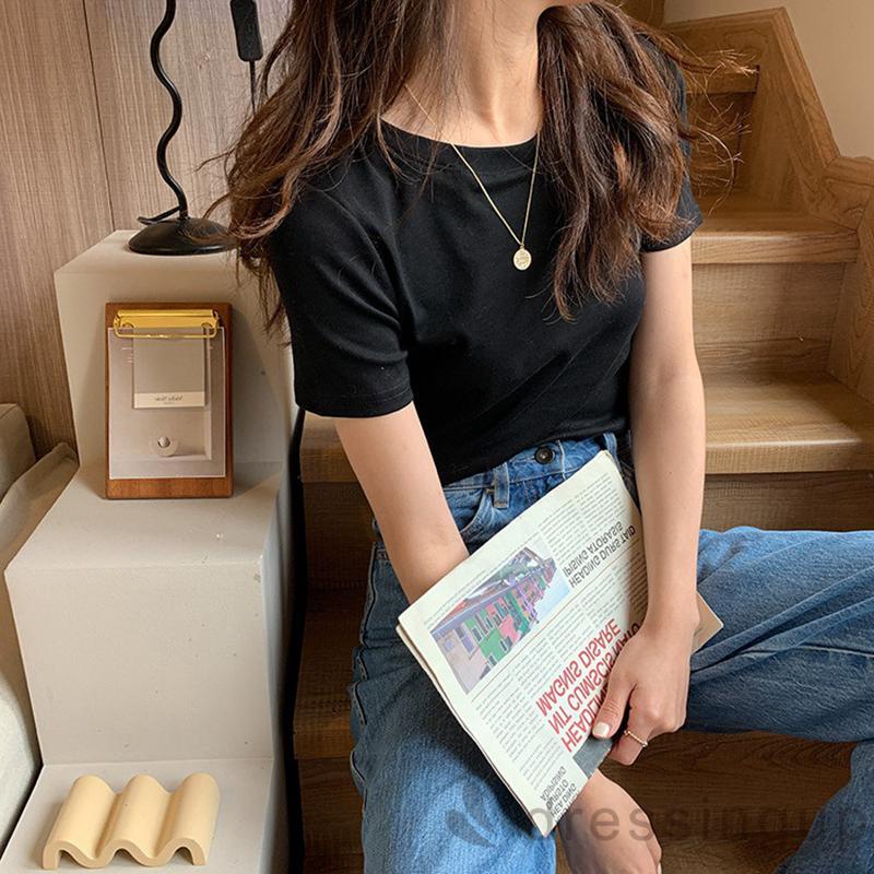 Áo Thun Tay Ngắn Cổ Tròn Màu Sắc Đơn Giản Dành Cho Nữ