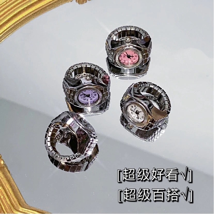 nhẫn đồng hồ Nhẫn phong cách đồng hồ nhỏ xem giờ điều chỉnh kích thước cho nam nữ