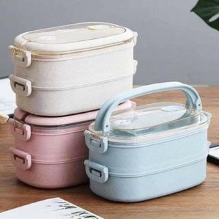 Hộp cơm lúa mạch 2 tầng kèm thìa đũa