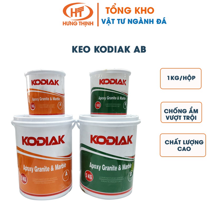 Cặp keo Kodiak AB- Keo AB hai thành phần- Chuyên sử dụng để gắn đá mặt tiền- Cặp 2kg và10kg