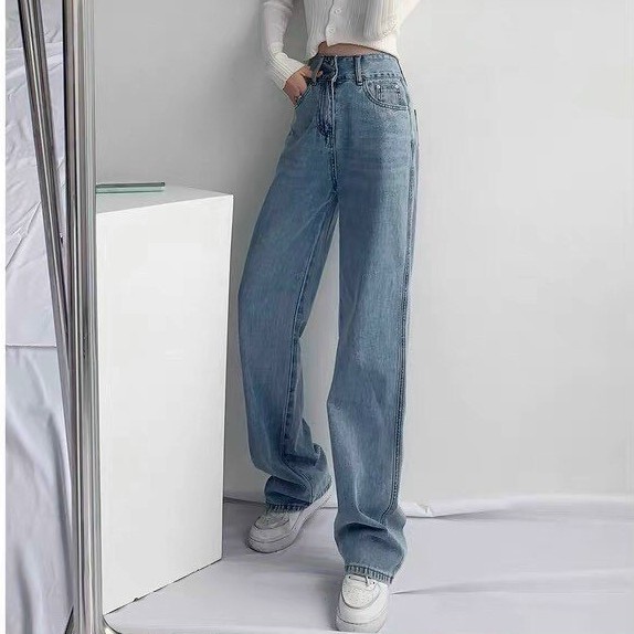 Quần Ống Rộng Nữ Dáng Suông Jeans Lưng Cao - Quần Jeans Ống Rộng Cá Tính Senorita