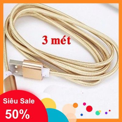 CÁP SẠC NHANH DÂY DÙ DÀI 3M (MICRO-USB, IPHONE, TYPE-C) [SALE]