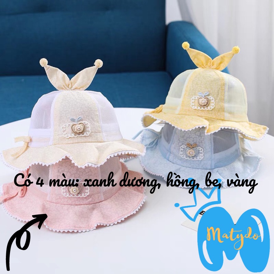 Mũ cho bé gái bé trai mũ nón vành tròn hình táo lưới có dây rút điều chỉnh phụ kiện trẻ em từ 0-2 tuổi