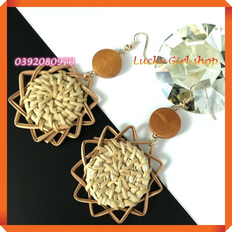 Bông Tai Cói Dạng Móc Dài Hình Cánh Sao Đính Hạt Gỗ Và Bướm Phong Cách Boho - Lucky Girl shop