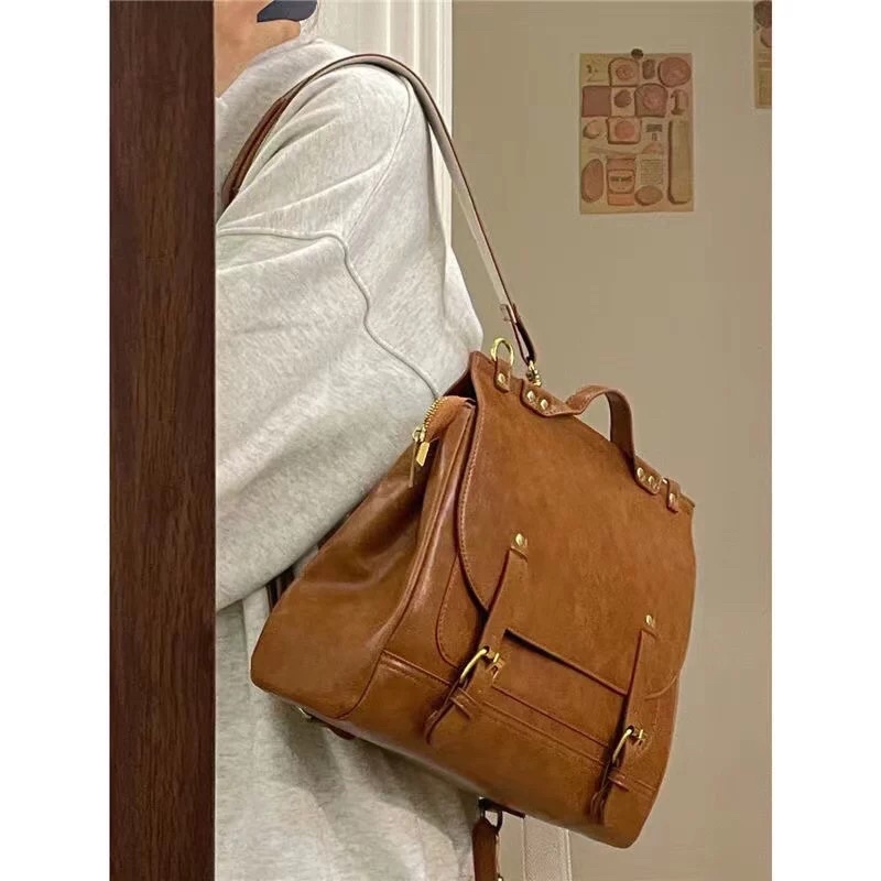 Balo da màu nâu Vintage_đeo 2 kiểu/ form lớn tiện dụng_ vừa lap 13.6 inch