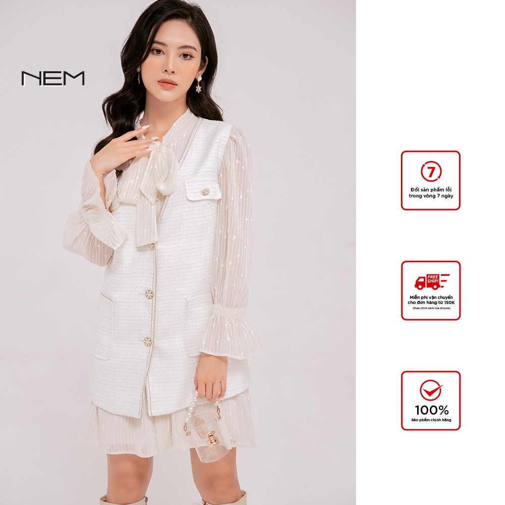 Áo Gile dạ tweed trơn NEM Fashion AK11302 mã trắng