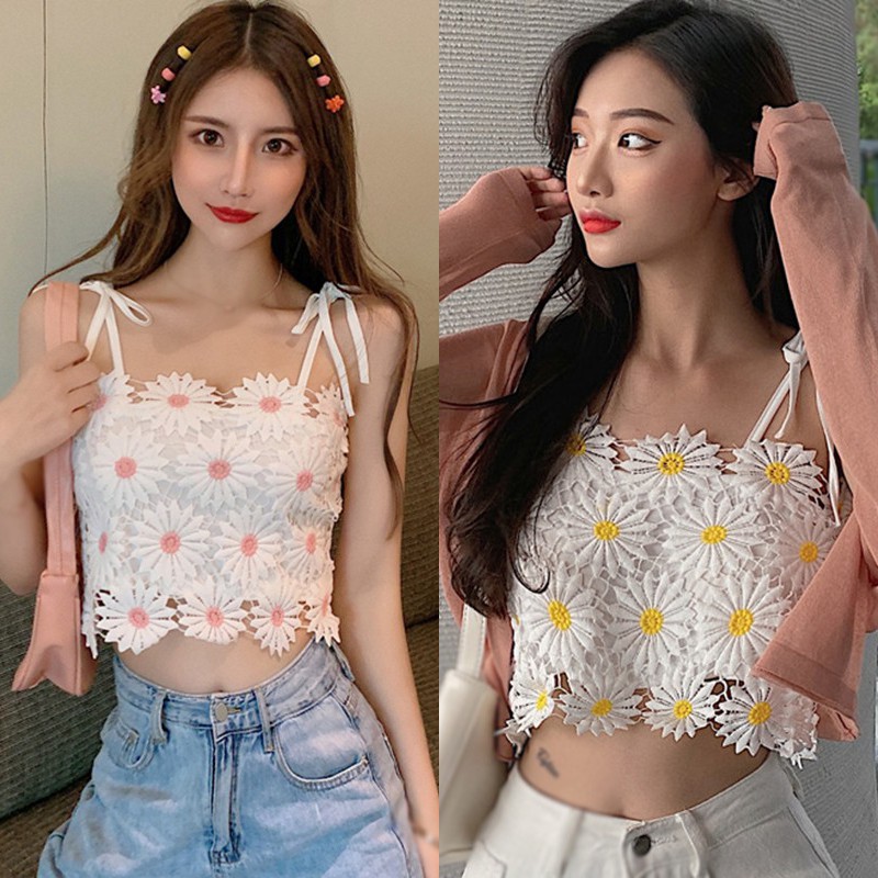 Áo Hai Dây Phối Ren Hoa Gợi Cảm Thời Trang Mùa Hè Cho Nữ | BigBuy360 - bigbuy360.vn