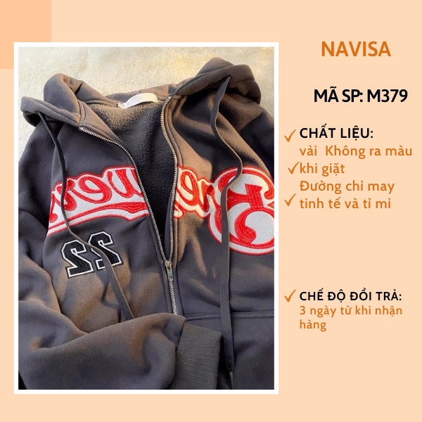 Áo khoác nỉ hoodie nữ form rộng cute hàn quốc NAVISA M379