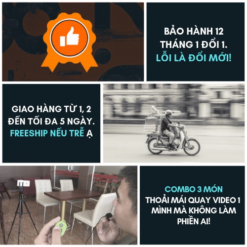 Combo 3 dụng cụ hỗ trợ quay video bằng điện thoại 1 mình - micro cài áo boya by m1 - tripod 3 chân - remote bluetool