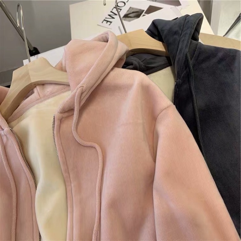 Áo khoác lót bông mùa đông dây kéo Hoodie zip