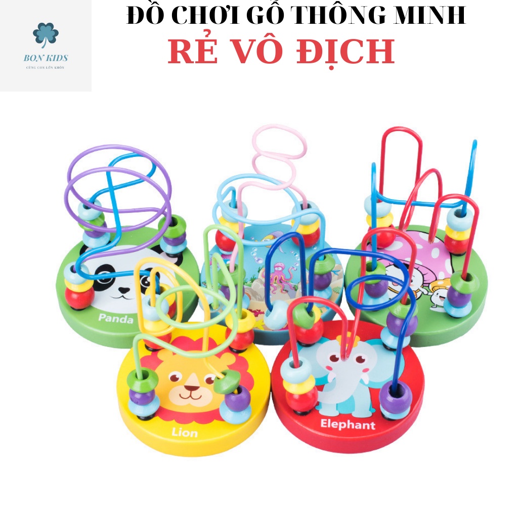 Đồ chơi gỗ,  luồn hạt mini gỗ cho bé luyện khéo tay kiên nhẫn BONKIDS