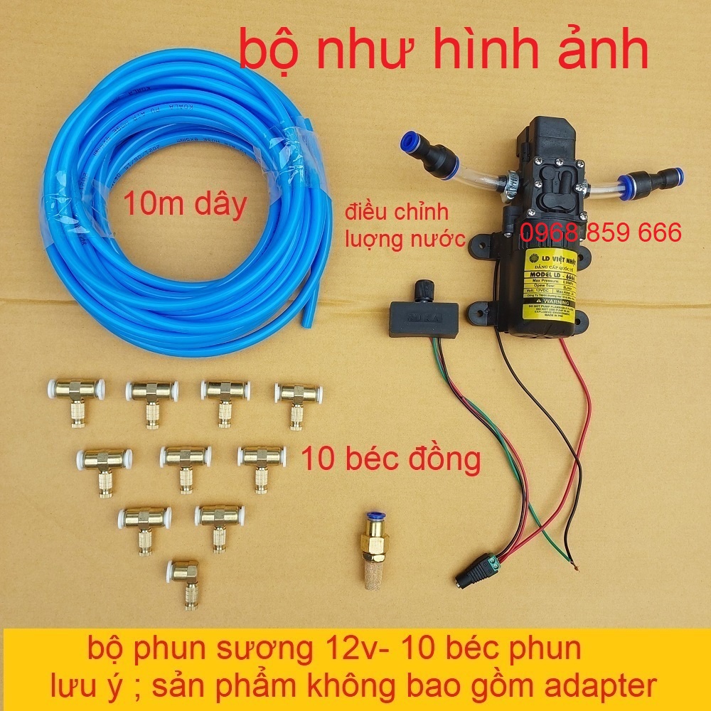Bộ máy bơm phun sương mini kèm điều chỉnh lượng nước, 5 béc tới 30 béc phun