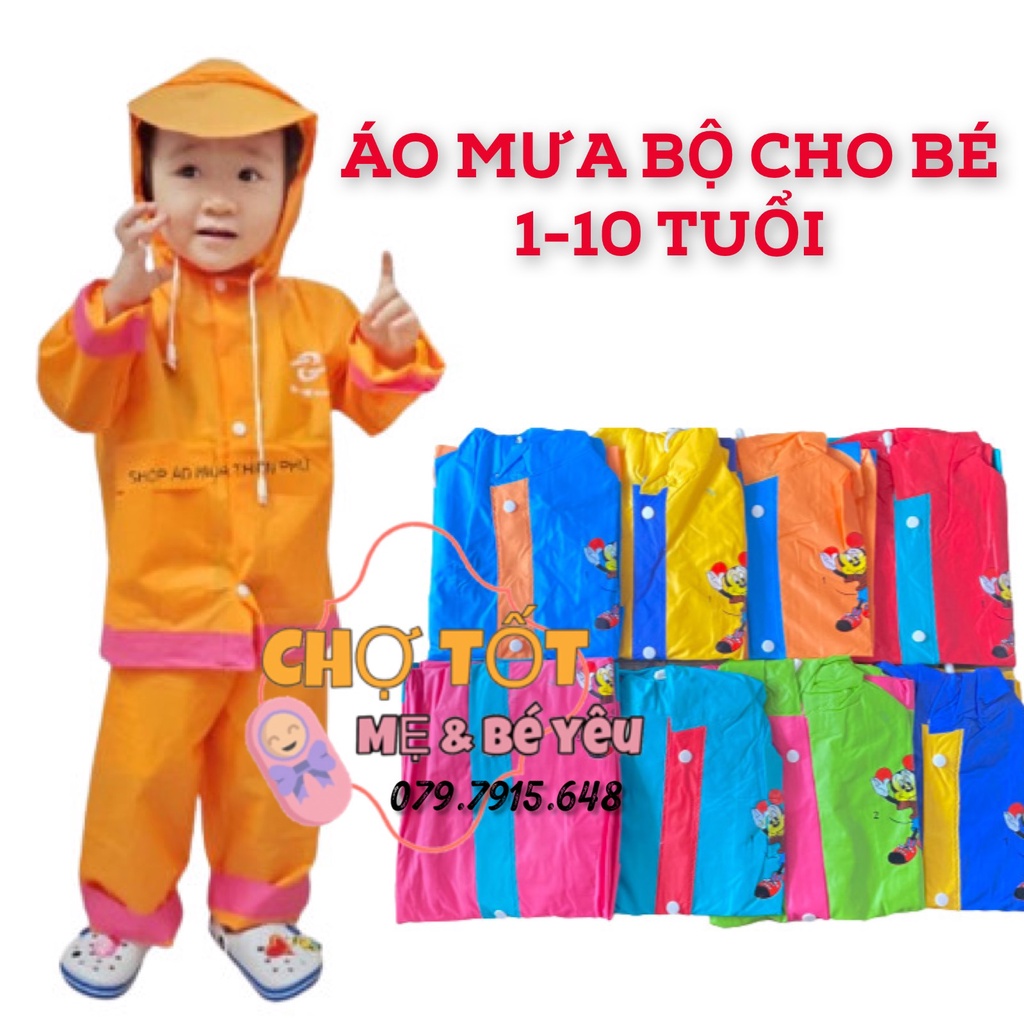Áo mưa bộ trẻ em cho bé từ 0-10 tuổi, Bộ Quần Áo Mưa Cho Bé