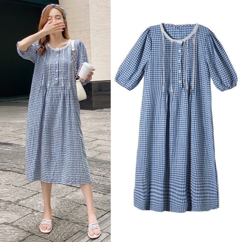 Đầm Maxi Tay Lỡ Dáng Rộng In Họa Tiết Kẻ Sọc Cổ Điển Size M-2xl Thời Trang Cho Bà Bầu