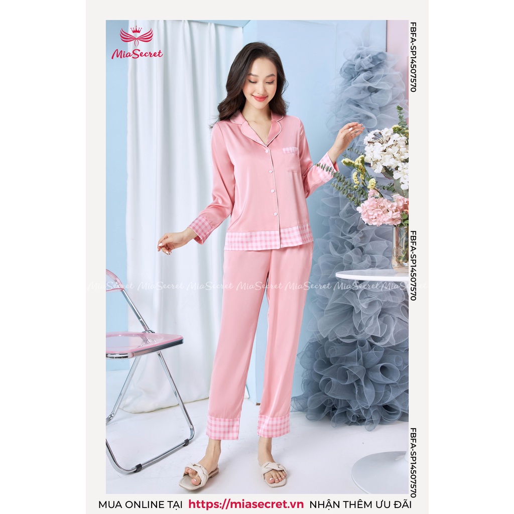 Bộ Đồ Ngủ Pijama Cổ Điển Mia Secret Lụa Hải Đường Cao Cấp _ Hồng Cánh Sen Dài Tay - SP14507570