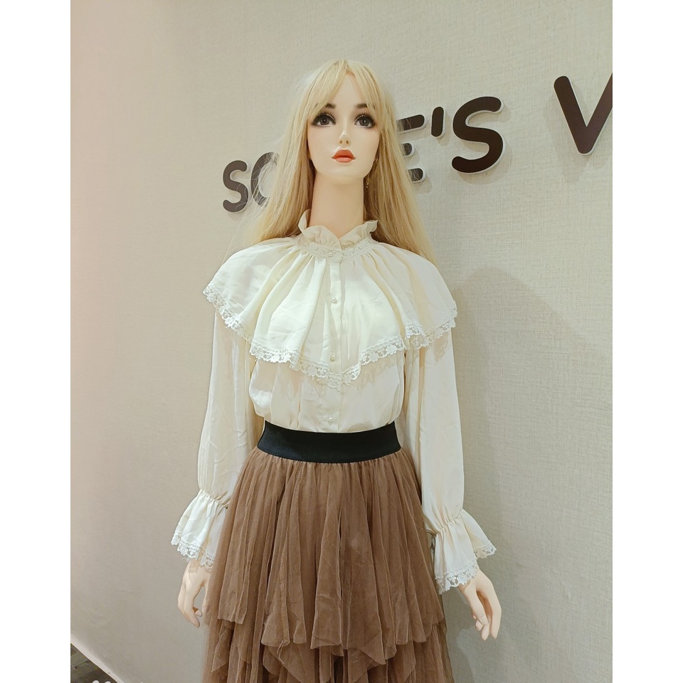 áo kiểu sơ mi cổ bèo dài tay thu đông phối ren tiểu thư bánh bèo thanh lịch vintage boho công sở trẻ trung đẹp rẻ