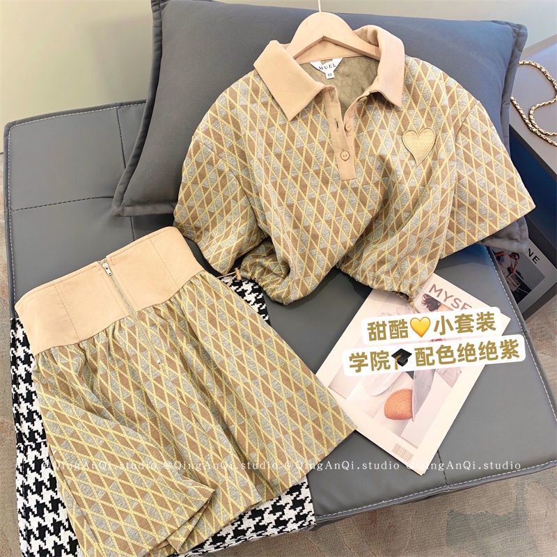 Set Chân Váy Và Áo Thun polo Ngắn Tay Màu Sắc Tương Phản Thời Trang