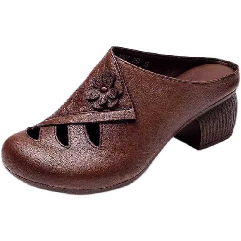 Dép Bít Mũi Bằng Da Thật Phong Cách Retro Thời Trang Mùa Hè 2021 Cho Nữ Trung Niên