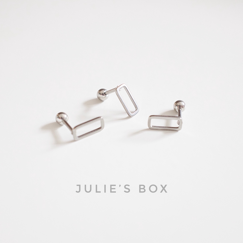 [1 Chiếc] Khuyên Tai Titan Unisex Hình Chữ Nhật Rỗng Bi Tròn Không Gỉ Sét Không Ngứa Bông Tai Julies Box 66
