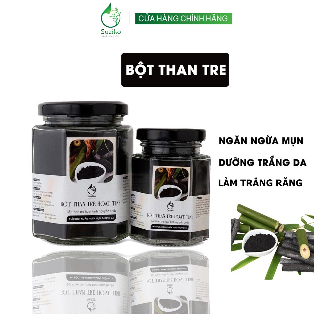 Bột Than Tre hữu cơ SUZIKO nguyên chất 140G | Đắp mặt nạ ngừa mụn, dưỡng da trắng da, chống lão hóa hiệu quả