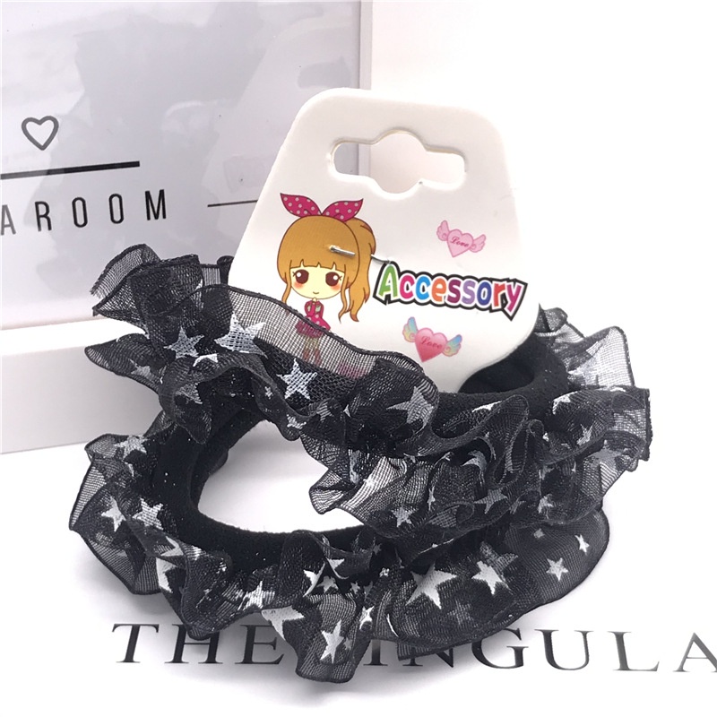 Set 2 dây buộc tóc voan xoăn cho bé - Dây cột tóc scrunchies hình sao dễ thương