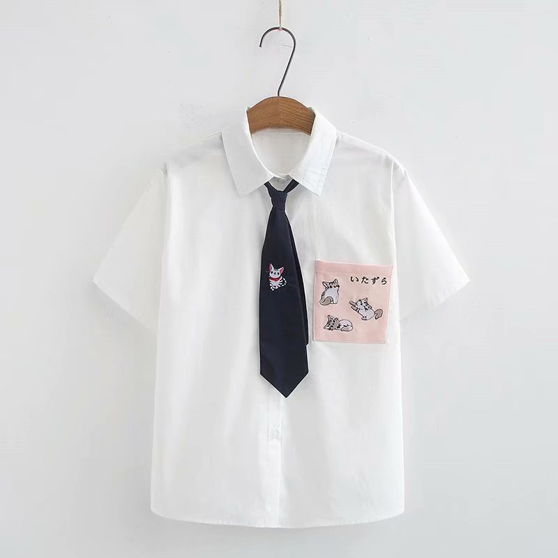 Áo Sơ Mi Trắng Kèm Cà Vạt Mèo 316